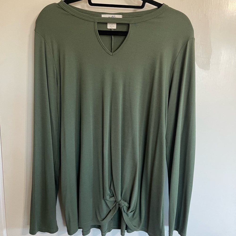 Moa Moa Sage Long Sleeve Top with Knot Detail